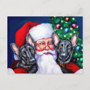 Cartes Pour Fêtes Annuelles Chiens de moutons noirs allemands père Noël
