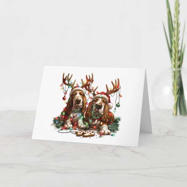 Cartes Pour Fêtes Annuelles Chiens de Noël Basset Hound (Devant)