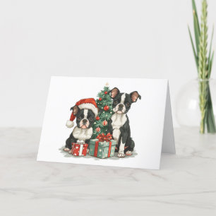 Cartes Pour Fêtes Annuelles Chiens de Noël Boston Terrier