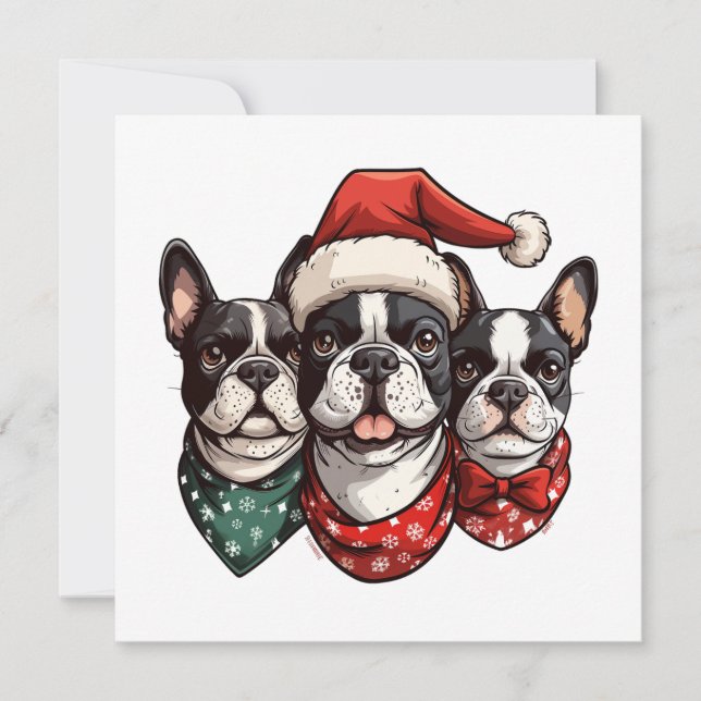 Cartes Pour Fêtes Annuelles Chiens de Noël Boston Terrier (Devant)