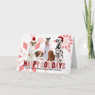 Cartes Pour Fêtes Annuelles Chiens de Noël branchés en rouge et rose