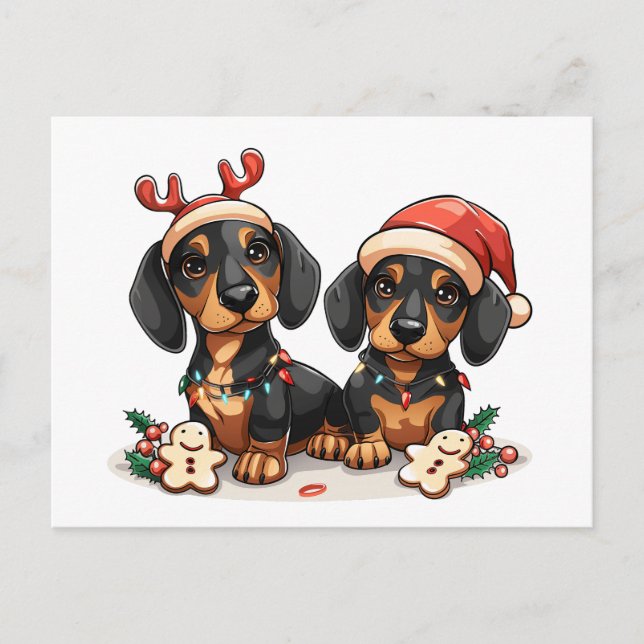 Cartes Pour Fêtes Annuelles Chiens de Noël Dachshund (Devant)
