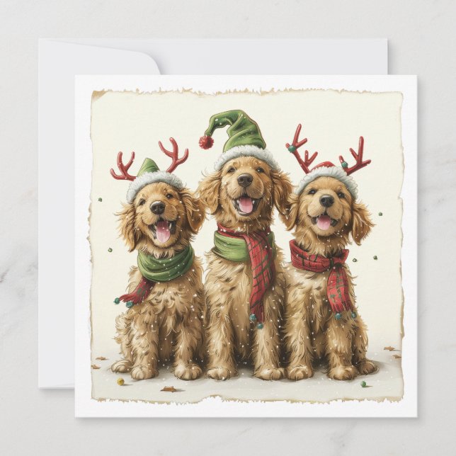 Cartes Pour Fêtes Annuelles Chiens de Noël Golden Retriever (Devant)
