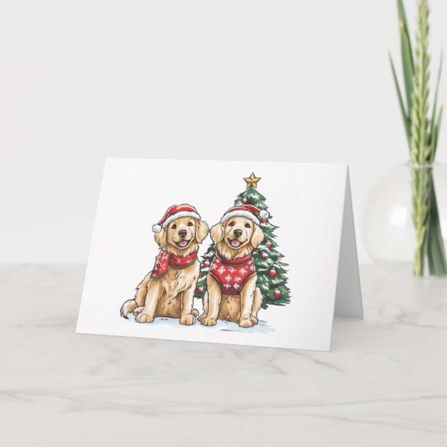 Cartes Pour Fêtes Annuelles Chiens de Noël Golden Retriever (Devant)