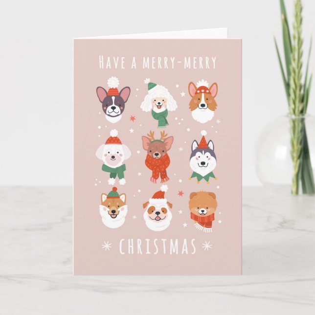 Cartes Pour Fêtes Annuelles Chiens de Noël Merry-Merry (Devant)
