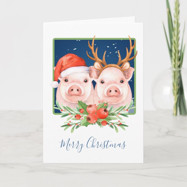 Cartes Pour Fêtes Annuelles Chiens de Noël Père Noël et Reindeer Couple (Devant)