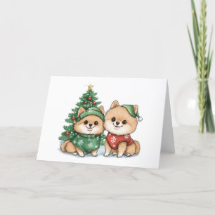 Cartes Pour Fêtes Annuelles Chiens de Noël Poméraniens