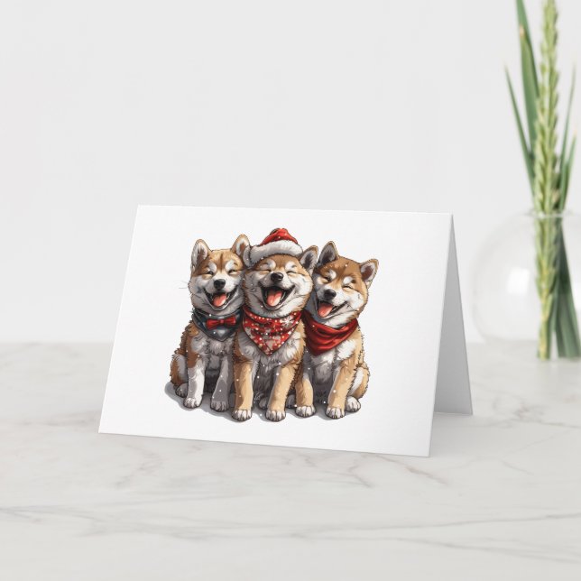 Cartes Pour Fêtes Annuelles Chiens de Noël Shiba Inu Père Noël (Devant)