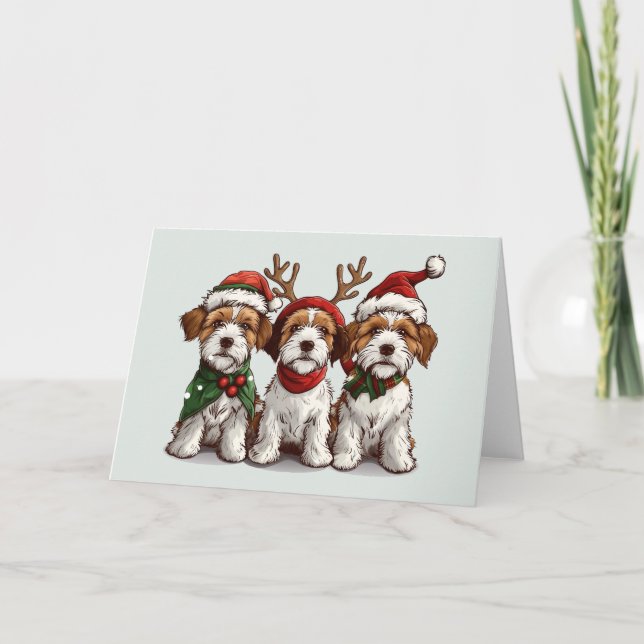 Cartes Pour Fêtes Annuelles Chiens de Noël Welsh Wire Fox Terrier (Devant)