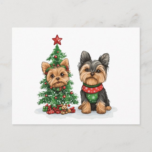 Cartes Pour Fêtes Annuelles Chiens de Noël Yorkie (Devant)
