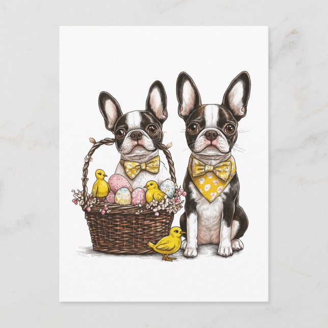 Cartes Pour Fêtes Annuelles Chiens de Pâques Boston Terrier (Devant)