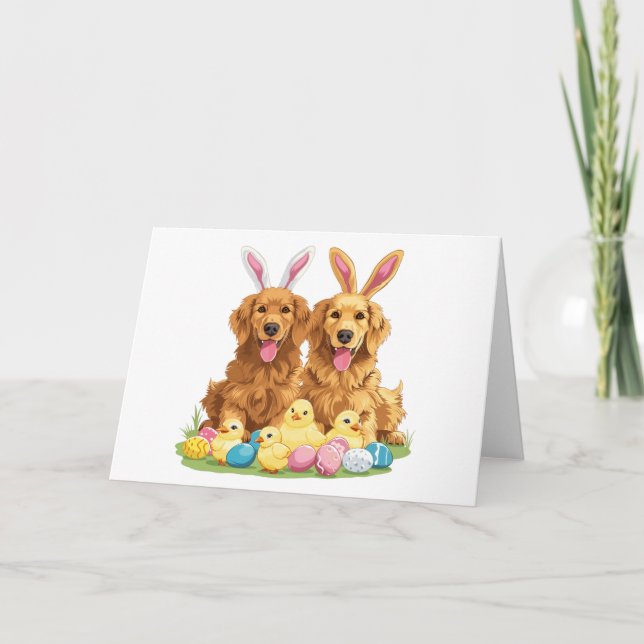 Cartes Pour Fêtes Annuelles Chiens de Pâques Golden Retriever Chiens Bunny Ore (Devant)