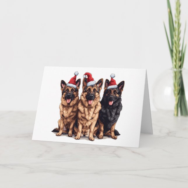 Cartes Pour Fêtes Annuelles Chiens de Père Noël, berger allemand de Noël (Devant)