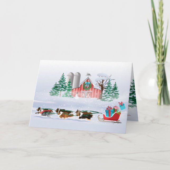 Cartes Pour Fêtes Annuelles Chiens de plateau Brown, noir et gris, tirant Slei (Devant)