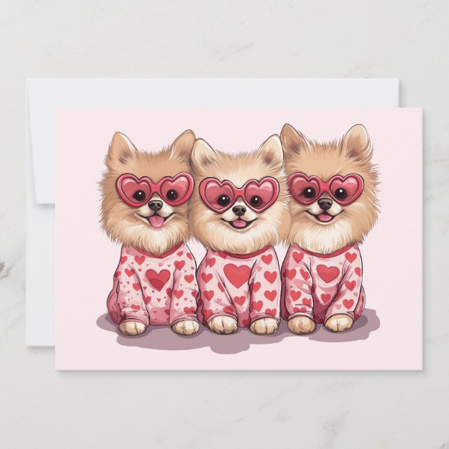 Cartes Pour Fêtes Annuelles Chiens de Poméranie de la Saint-Valentin (Devant)