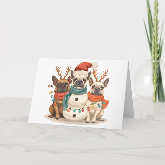 Cartes Pour Fêtes Annuelles Chiens de rennes de taureau français de Noël (Devant)