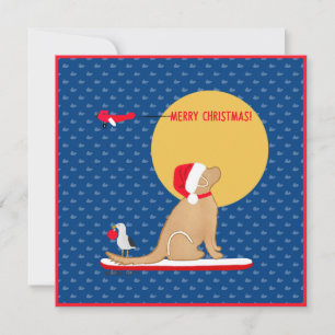 Cartes Pour Fêtes Annuelles Chiens de surf de baleines jour de plage Santa dor