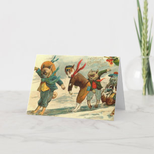 Cartes Pour Fêtes Annuelles Chiens de vacances vintages