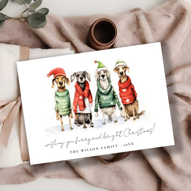 Cartes Pour Fêtes Annuelles Chiens d'hiver mignons Sweater Furry & Bright Chri (Créateur téléchargé)