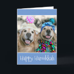 Cartes Pour Fêtes Annuelles Chiens d'or retriever en Casquette d'hiver Hanoukk<br><div class="desc">C'est la saison d'or ! Cette carte Hanoukka présente une photo de deux chiens d'or récupérateurs à l'extérieur dans la neige. Tous deux portent des casquettes colorés et l'un a même un foulard ! Le texte intérieur dit : "Je vous souhaite la lumière et la paix. Heureux Hanoukka !" mais...</div>