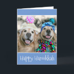 Cartes Pour Fêtes Annuelles Chiens d'or retriever en Casquette d'hiver Hanoukk<br><div class="desc">C'est la saison d'or ! Cette carte Hanoukka présente une photo de deux chiens d'or récupérateurs à l'extérieur dans la neige. Tous deux portent des casquettes colorés et l'un a même un foulard ! Le texte intérieur dit : "Je vous souhaite la lumière et la paix. Heureux Hanoukka !" mais...</div>