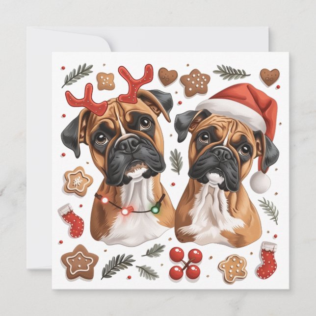 Cartes Pour Fêtes Annuelles Chiens en boîte de Noël (Devant)