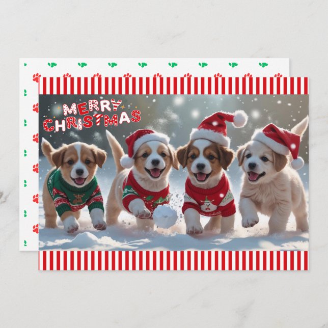 Cartes Pour Fêtes Annuelles Chiens en Sweaters de Noël & Neige Personnalisé (Devant / Derrière)