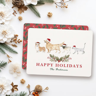 Cartes Pour Fêtes Annuelles Chiens et chat de Noël au chapeau de Père Noël