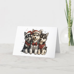 Cartes Pour Fêtes Annuelles Chiens Husky de Noël
