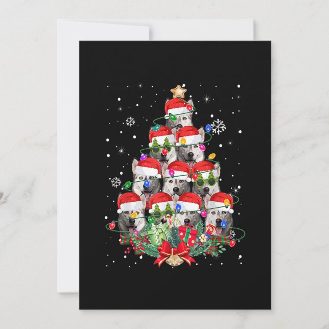 Cartes Pour Fêtes Annuelles Chiens Husky de Sibérie Arbre de Noël Pyjama de No (Devant)