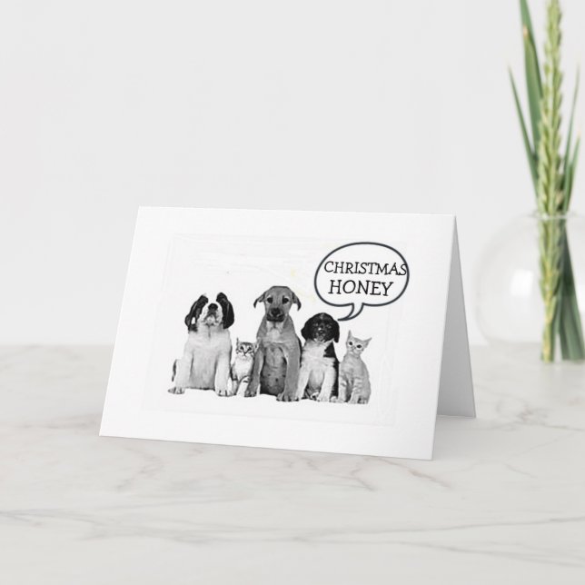 CARTES POUR FÊTES ANNUELLES CHIENS "JETEZ NOËL HONEY" MISTLETOE PLUS TARD ! (Devant)