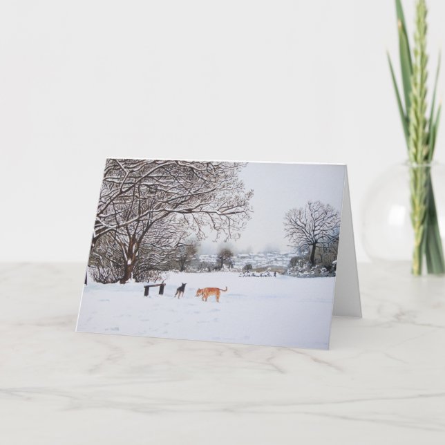 Cartes Pour Fêtes Annuelles chiens neige arbres hiver paysage pittoresque (Devant)