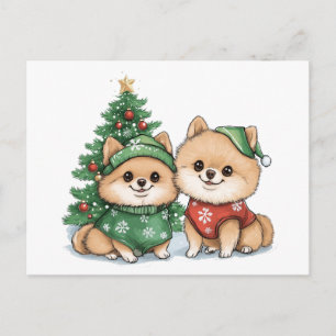 Cartes Pour Fêtes Annuelles Chiens Pomeranian de Noël