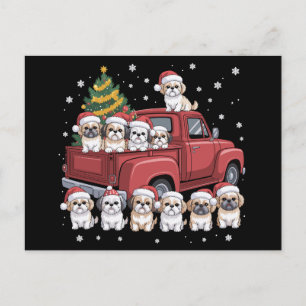 Cartes Pour Fêtes Annuelles Chiens Shih Tzu de Noël Camion Rouge Chapeau de Pè