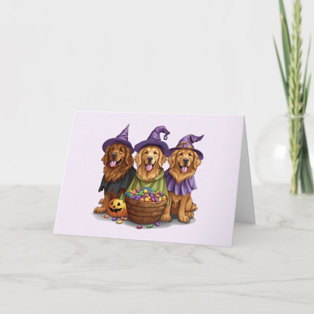 Cartes Pour Fêtes Annuelles Chiens sorcières Golden Retriever Halloween (Devant)
