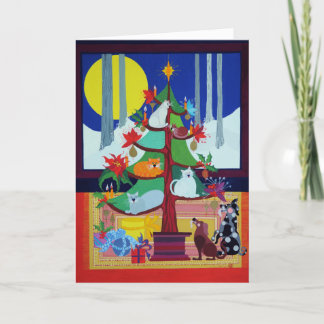 Cartes Pour Fêtes Annuelles Chiens sous l'arbre de Noël