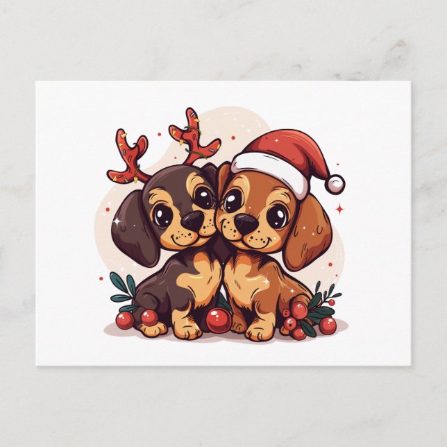 Cartes Pour Fêtes Annuelles Chiens teckel de Noël (Devant)