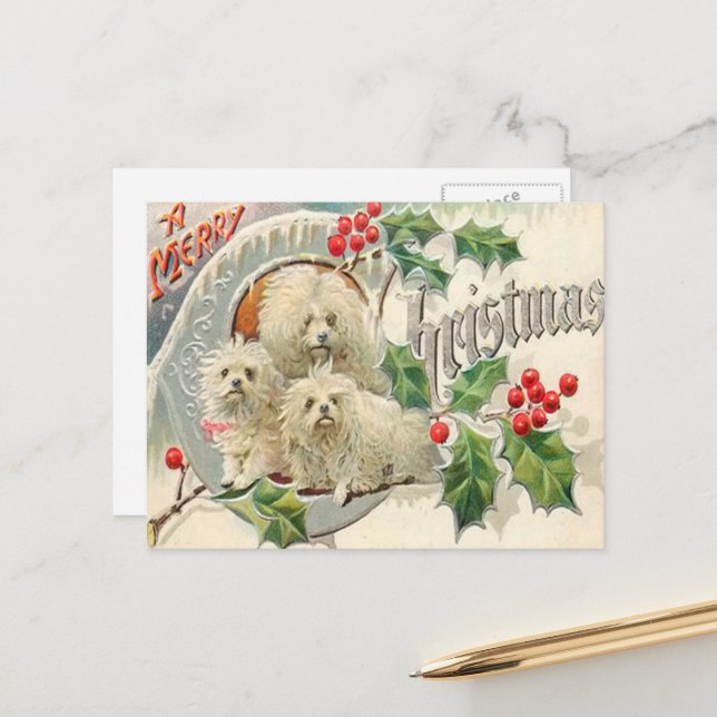 Cartes Pour Fêtes Annuelles Chiens Vintages (Devant/Arrière en situation)