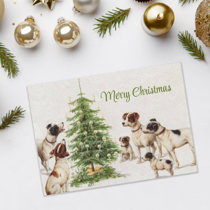 Cartes Pour Fêtes Annuelles Chiens Vintages doux et sapin de Noël