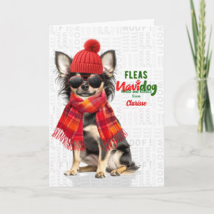 Cartes Pour Fêtes Annuelles Chihuahua à poil long Navidog drôle avec Nom
