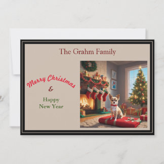 Cartes Pour Fêtes Annuelles Chihuahua avec cheminée et sapin de Noël