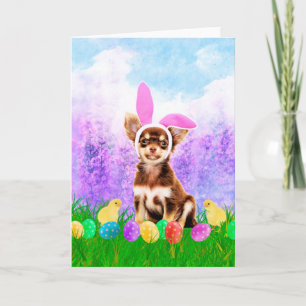 Cartes Pour Fêtes Annuelles Chihuahua Chien avec oeufs de Pâques Poussins lapi