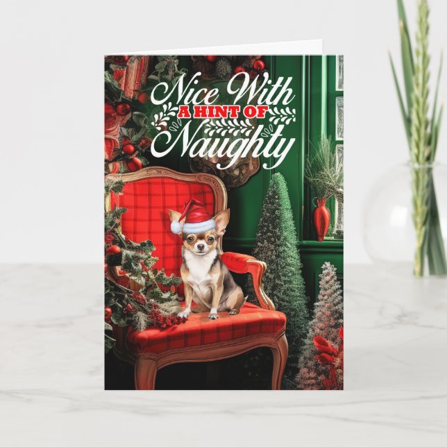 Cartes Pour Fêtes Annuelles Chihuahua Chien de Noël Naughty ou Nice (Devant)