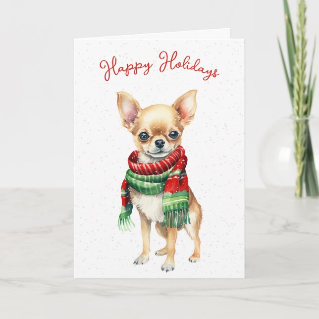 Cartes Pour Fêtes Annuelles Chihuahua De Noël Dans Les Snowflakes (Devant)