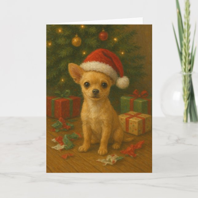 Cartes Pour Fêtes Annuelles Chihuahua Dog Under A Christmas Tree (Devant)