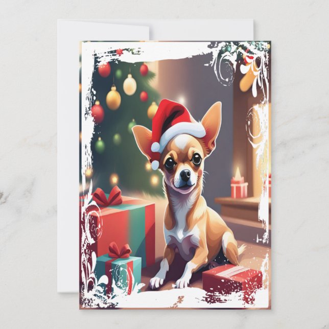 Cartes Pour Fêtes Annuelles Chihuahua en Casquette de Noël (Devant)