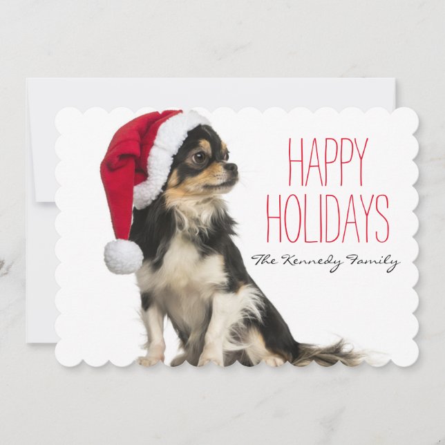 Cartes Pour Fêtes Annuelles Chihuahua portant un casquette de Noël (Devant)