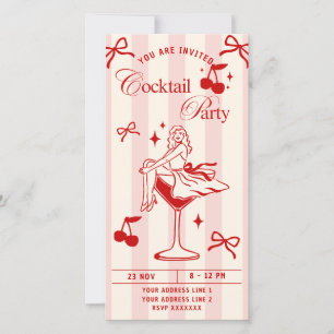 Cartes Pour Fêtes Annuelles Chik Red & Pink Retro Bow filles Cocktail party