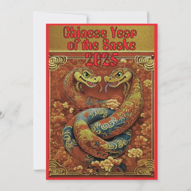 Cartes Pour Fêtes Annuelles Chine Lunaire Nouvel An 2025 Double Snake Design (Devant)