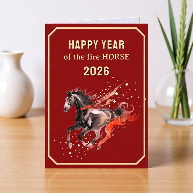 Cartes Pour Fêtes Annuelles Chinese Happy Year of the Fire Horse 2026  (Créateur téléchargé)